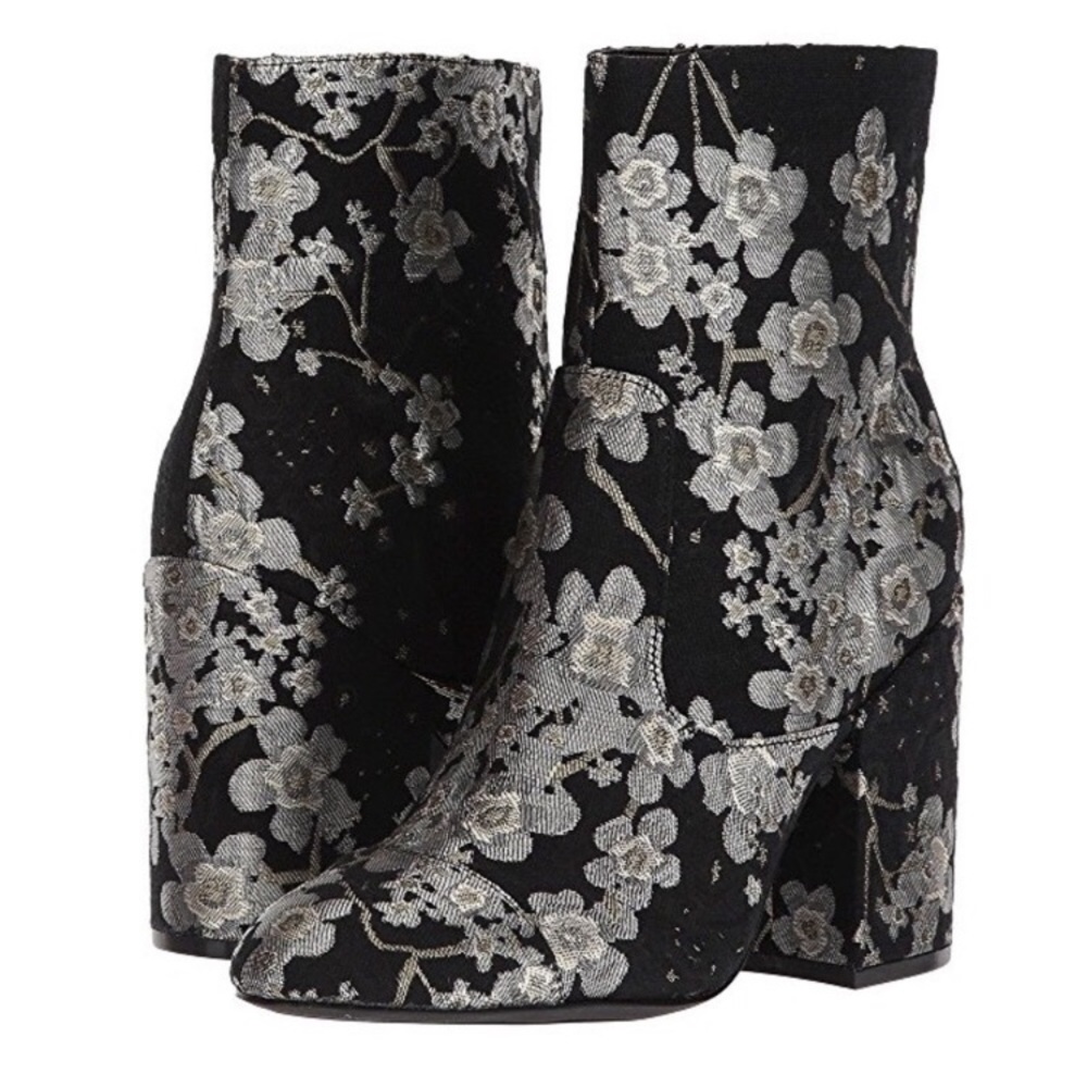 Metallic Floral Print Booties